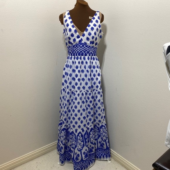 J. Crew Dresses & Skirts - J Crew Blue & White Santorini Print Maxi Dress Size 8
